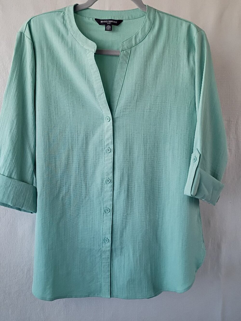 Mario Serrani Green Roll Tab Button Shirt Large